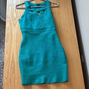 Sparkling Teal Halter Dress